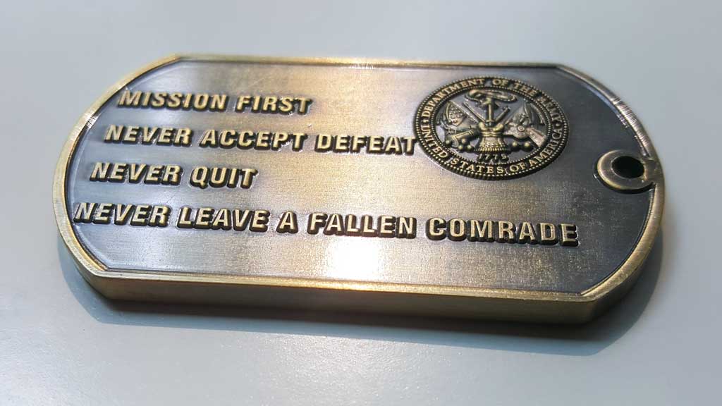 dog tag challenge coin back with quote