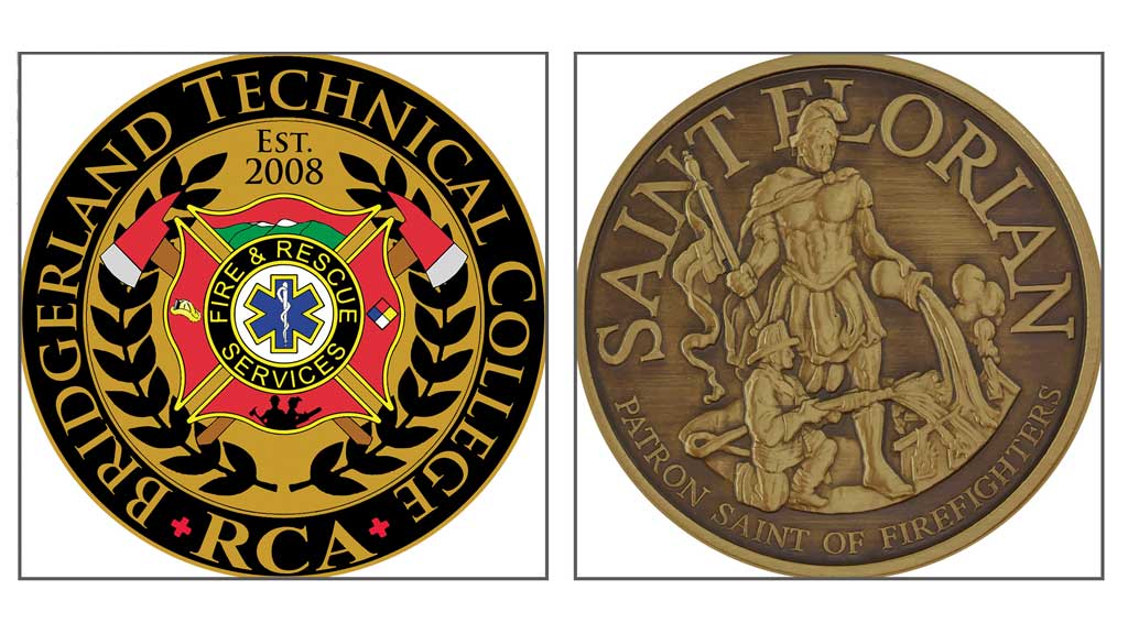 firefighter challenge coin artwork showing artistic versions of the design 