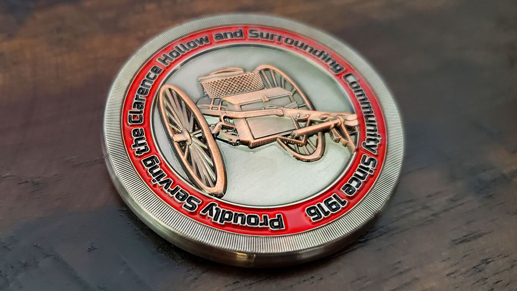 clarence fire co challenge coin back