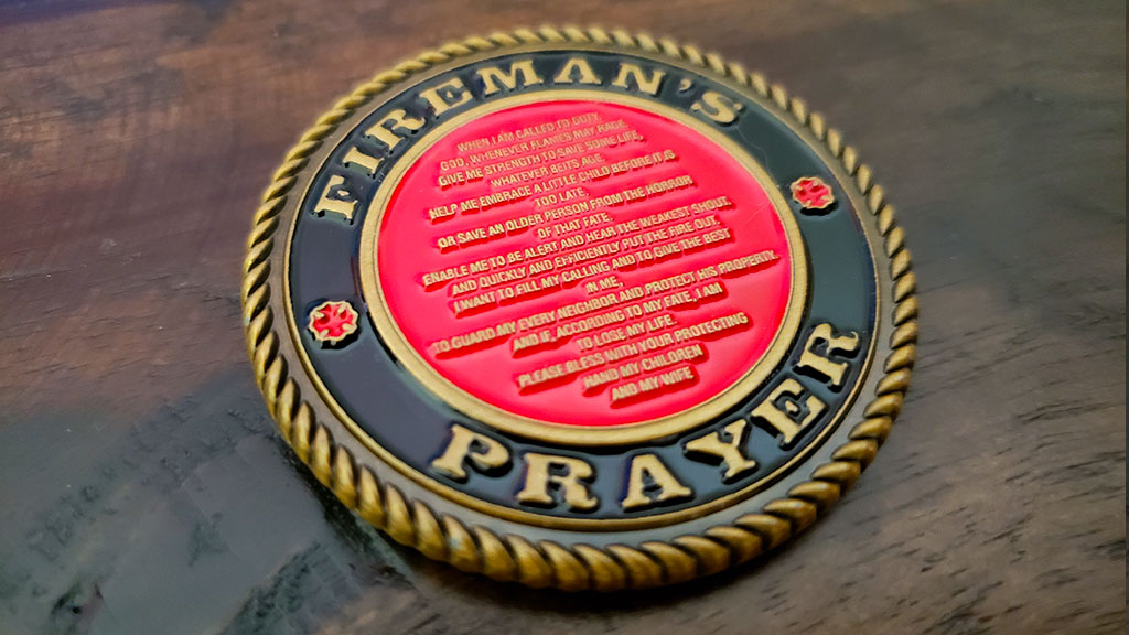 firemans prayer challenge coin back