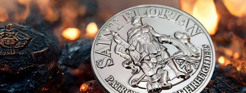 Suncor firefighter challenge coin featuring St. Florian