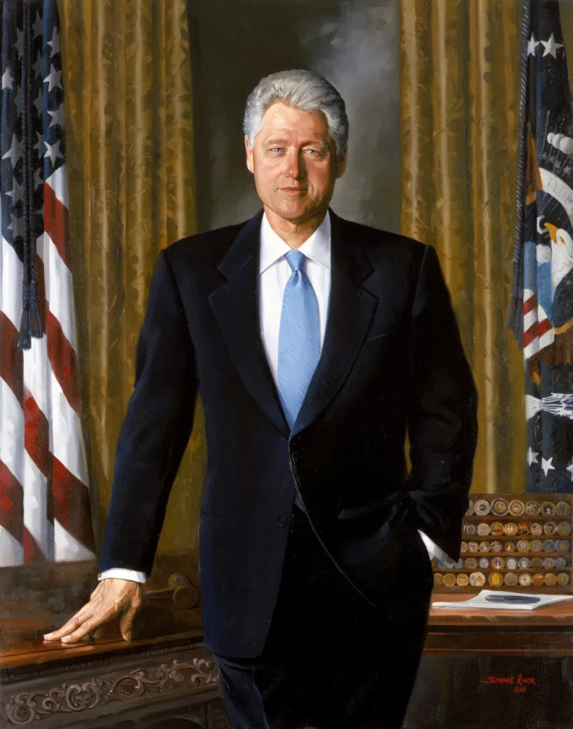 President Bill Clinton was an avid collector of challenge coins, as seen here in his official White House portrait. 