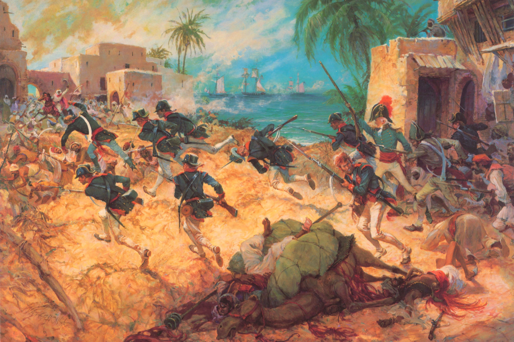 Battle of Derna art by Colonel Charles Waterhouse ins[iring "to the shores of tripoli"