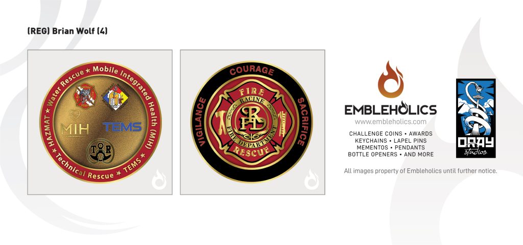 Racine Fire Department MIH and TEMS custom challenge coin artwork