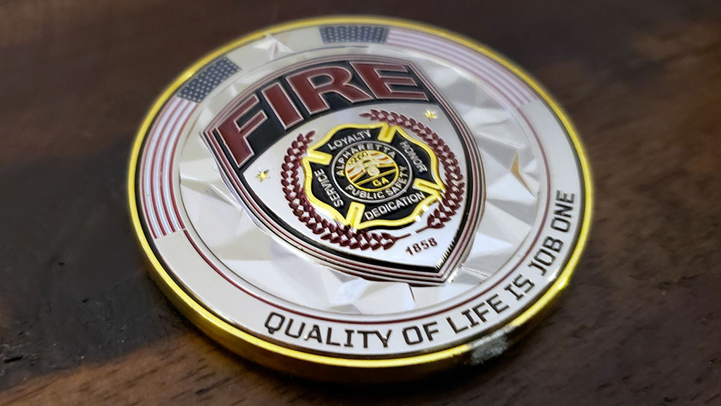 Alpharetta Fire Division custom firefighter challenge coin