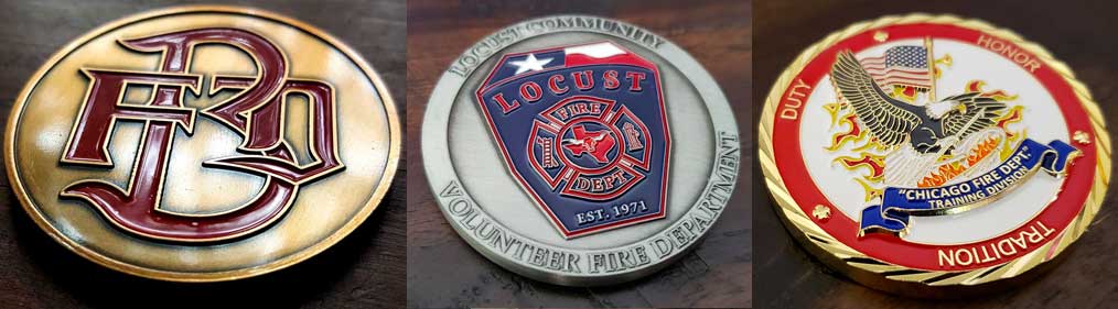 Examples of custom firefighter challenge coin designs