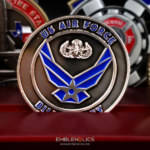 Air Force squadron challenge coin with the squadron emblem in colour enamel