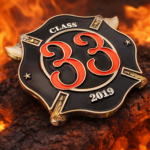 firefighter challenge coin with fire background